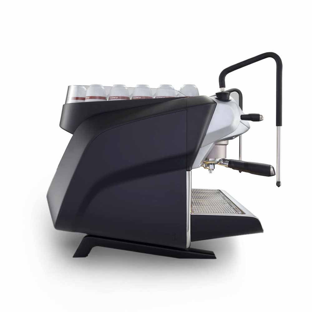 Black espresso machine on a white background