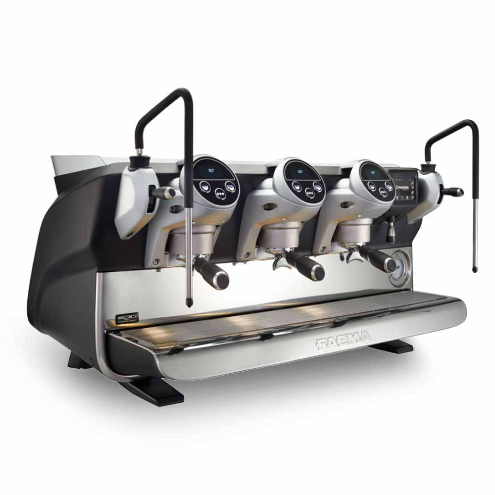 Espresso machine with three spouts on a white background