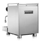 Stainless steel espresso machine with Rocket Espresso Milano branding on a white background