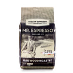 Tuscan Espresso Mr. Espresso coffee bag with a vintage-style design on a white background