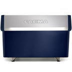Faema coffee machine with blue base and silver top on a white background