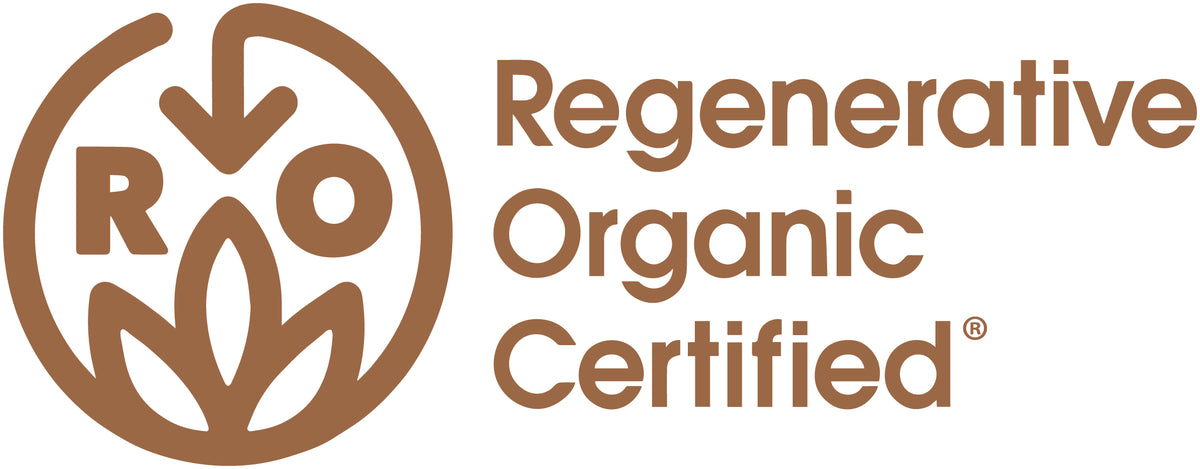 Regenerative Organic Certified logo with a stylized leaf and circular design.