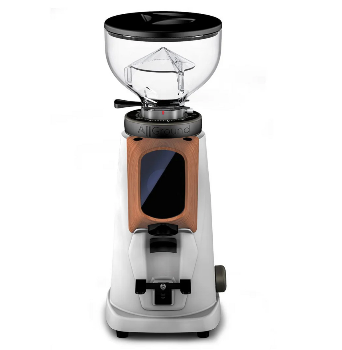 Coffee grinder with glass hopper on a white background