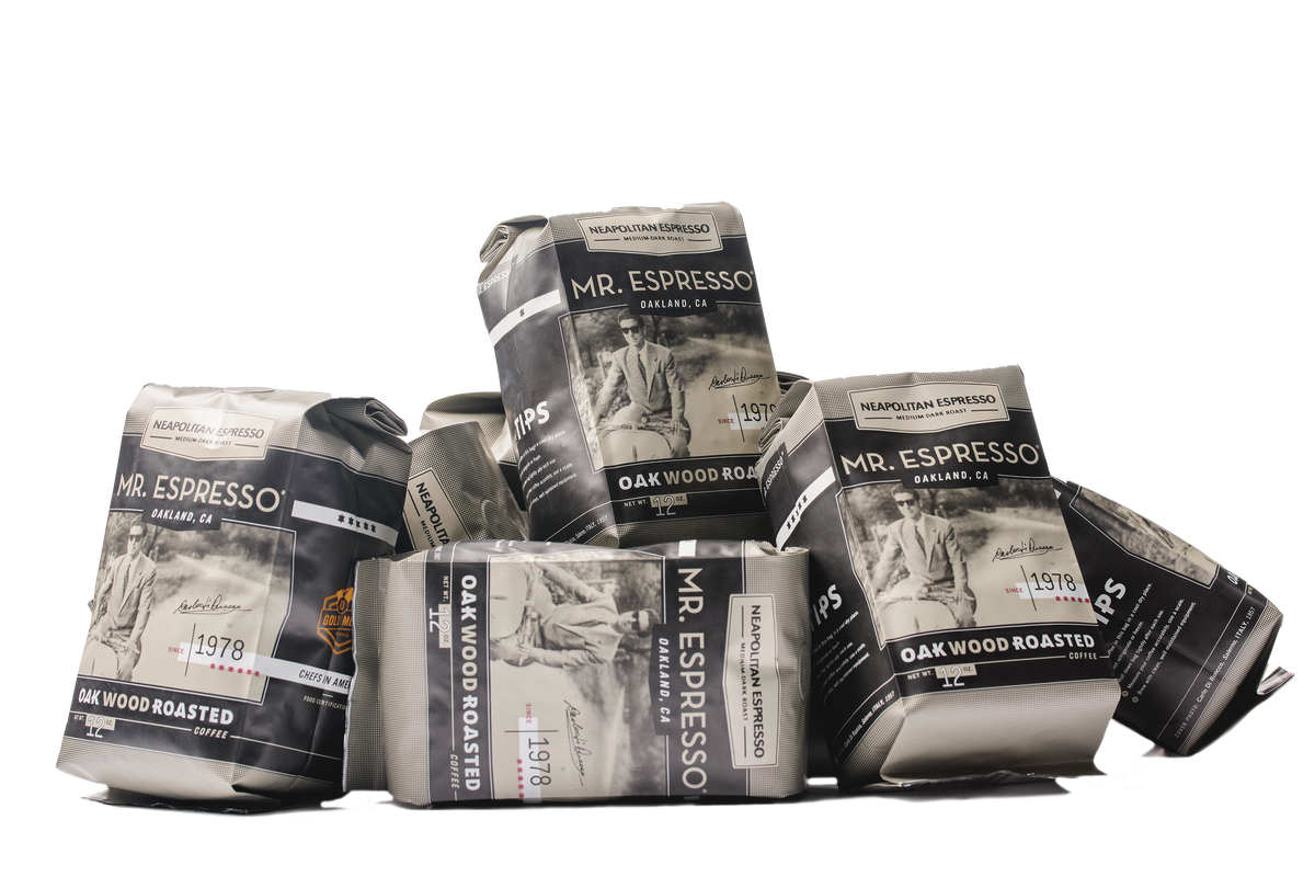 Assortment of Mr. Espresso oak wood roasted coffee bags